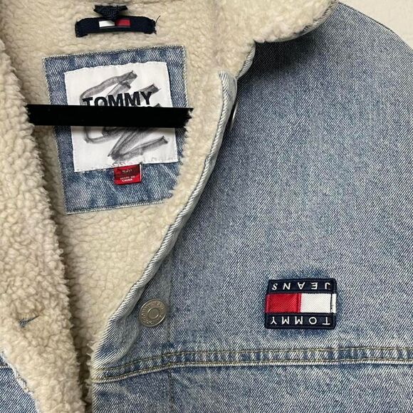 Tommy Hilfiger Worker Light Blue Denim Jacket Sherpa Collar Size Small - Picture 4 of 8